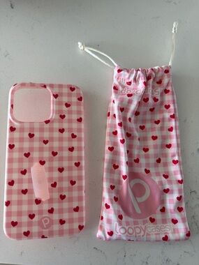 Loopy Case Pink Gingham with Red Hearts iPhone Case and Pouch